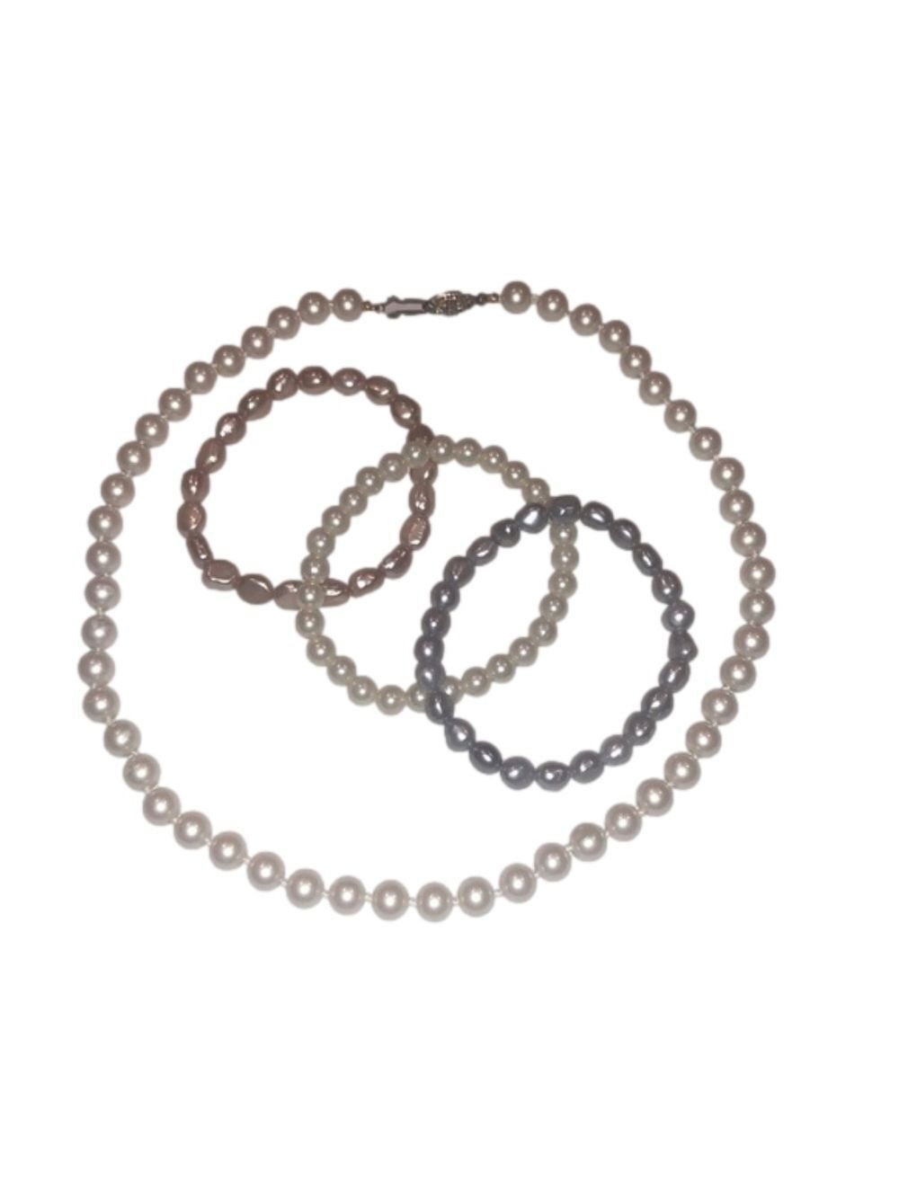 LOT of 3 faux pearl bracelets & necklace combo
